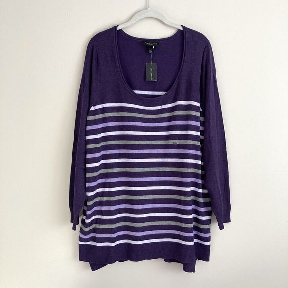 Lane Bryant Womens Plus Size 22/24 Purple Striped Sweater Tunic Scoop Neck - Picture 1 of 7